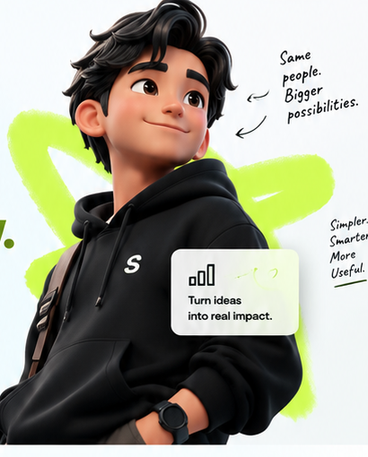 Stylized young tech-builder in a black hoodie
